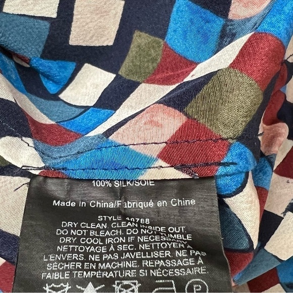 TORY BURCH Silk Mosaic Print Long Sleeve Tie Cuff Button Down Tunic Shirtdress 0 - Picture 9 of 10